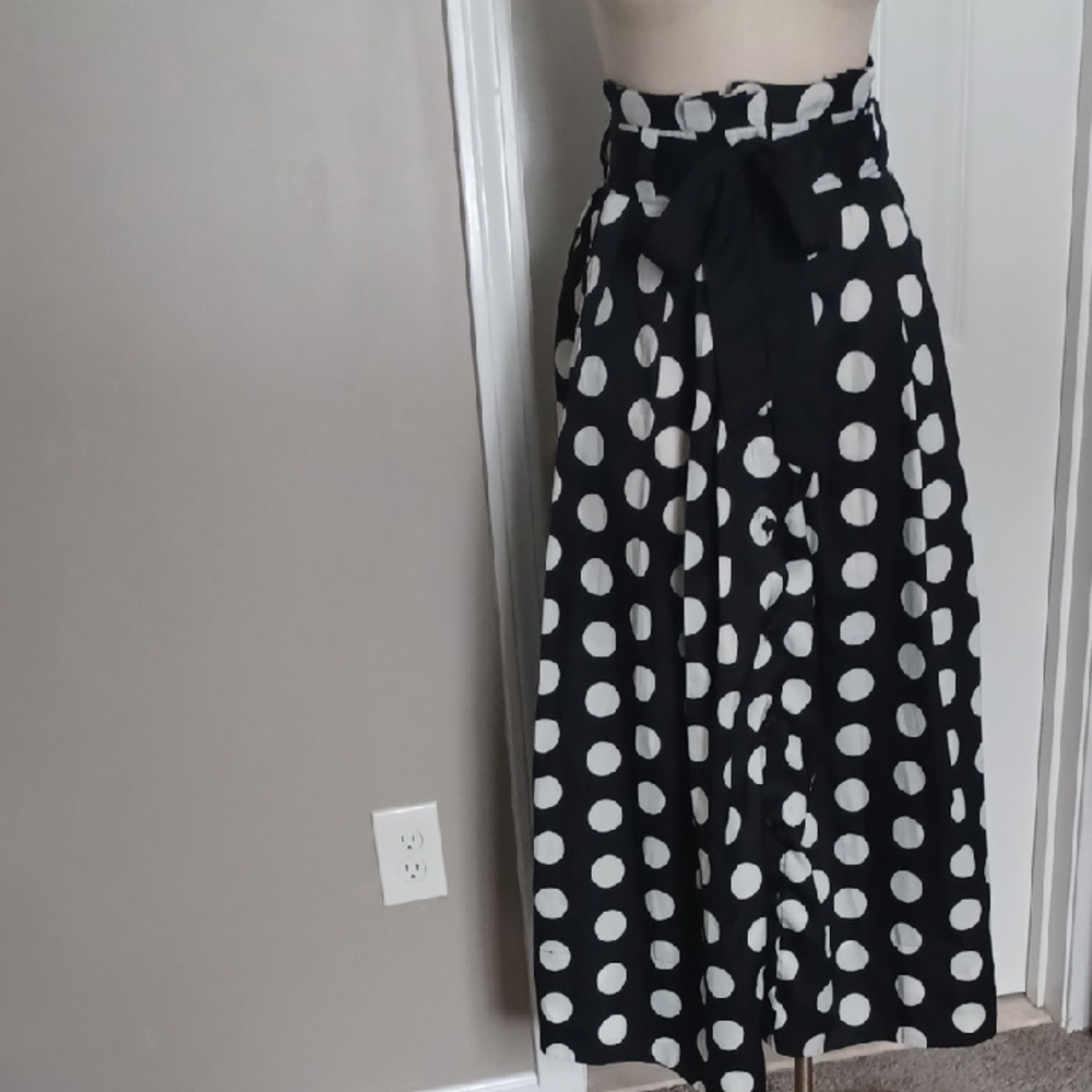 Gracia Black and White Polka Dot A-Line Skirt